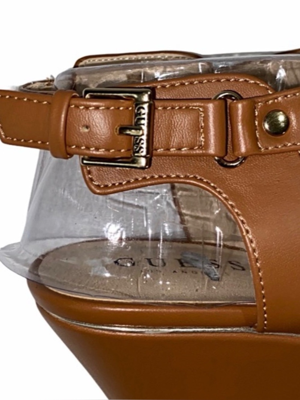 GUESS BROWN STRAPPY WEDGE SANDALS - Picture 3 of 10